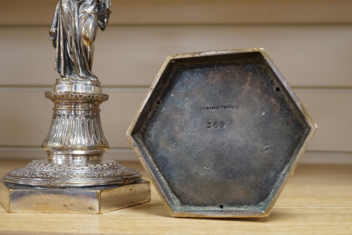 A pair of Elkington electro-plated bronze figural candlesticks c.1860, numbered 369, 29cm high